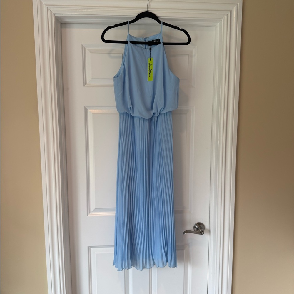 Sam Edelman Light Blue Pleated Halter Maxi Dress